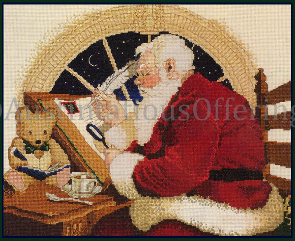 Rare Norcia Santa with Quill Cross Stitch Kit Checking His List