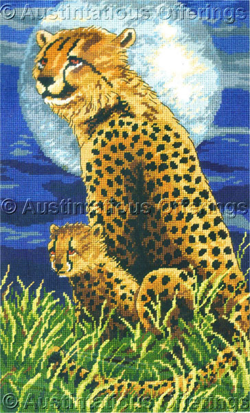 Rare Cheetah Mother with Cub Needlepoint Kit Dramatic Moon