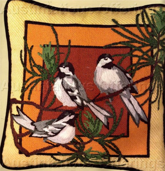 Rare Autumn Chickadees Textured Needlepoint Pillow Kit