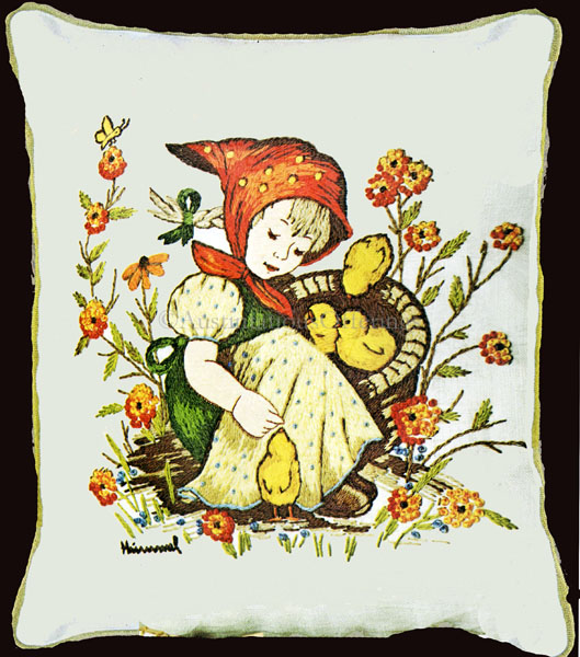 Rare Sister Hummel Child Crewel Embroidery Pillow Kit Chick Girl