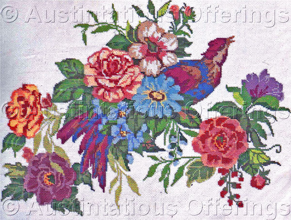 Rare Oriental Bird and Blossoms Needlepoint Kit Chinoiserie