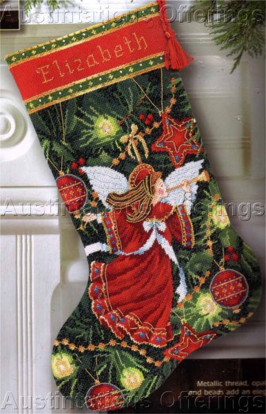 Linda Green Herald Angel Christmas Stocking Needlepoint Kit Gold