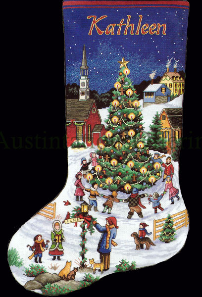 Rare Stocks Cheery Christmas Village Cross Stitch Stocking Kit
