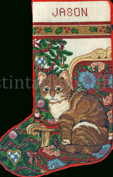 Rare Bryan Christmas Kitten Needlepoint Stocking Kit Tiger Cat