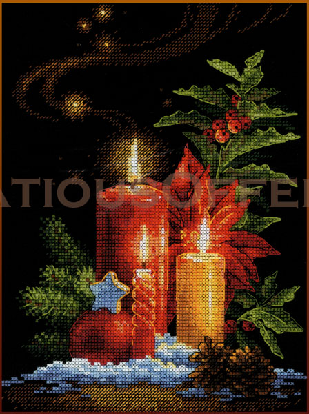 Golden Holiday Candlelight Poinsettia Still Life Cross Stitch Kit