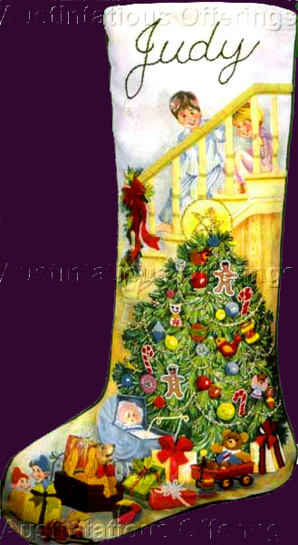 Rare Marchie Christmas Morning Crewel Embroidery Stocking Kit