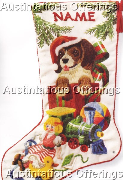 Rare Gerrish Christmas Puppy Dog Crewel Embroidery Stocking Kit