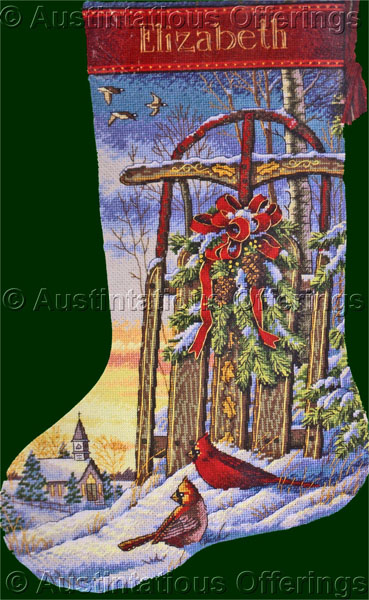 Sam Timm Christmas ArtRepro CrossStitch Stocking Kit Winter Sled