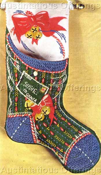 Rare Ginther JingleBell Christmas Crewel Embroidery Stocking Kit