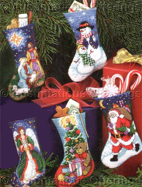 Rare Trainer Counted Needlepoint Mini Stockings Kit Set of Five
