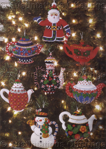 Rare Engelbreit Felt Applique Christmas Teapot Ornaments Kit