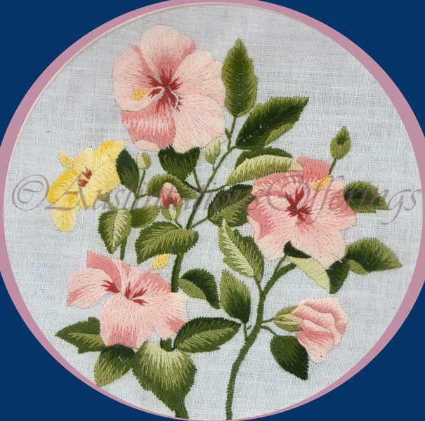 Rare Foret Pastel Hibiscus Circle Crewel Embroidery Kit Williams