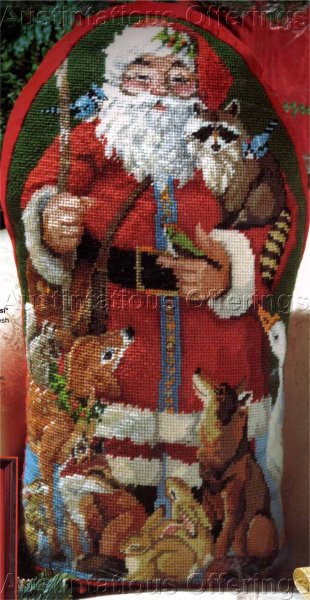 Rossi Woodsman Santa Claus Needlepoint Pillow Kit Animals