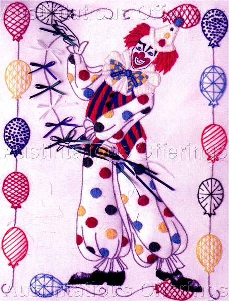 Circus Clown Longstitch Crewel Embroidery Kit Bright Balloons
