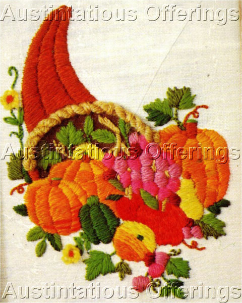 Autumn Harvest Cornucopia Crewel Embroidery Kit Bounty of Summer