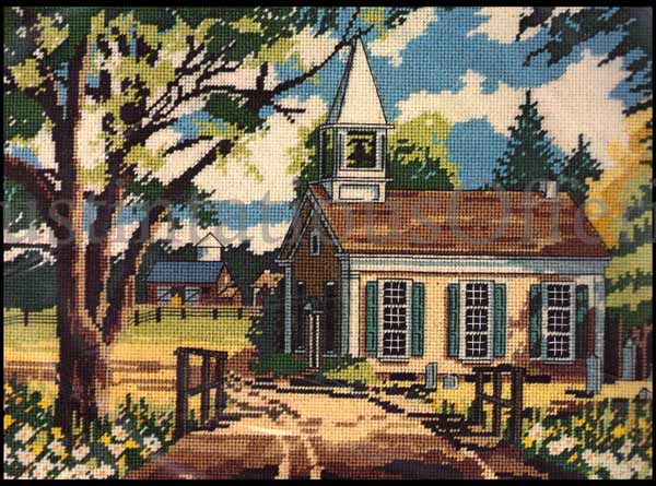 RareMildred S Kratz NeedlepointKit Americana Church Rural Chapel