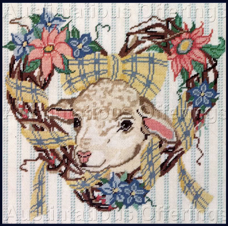 Rare  French Country Lamb Grapevine Wreath Needlepoint Kit Sheep