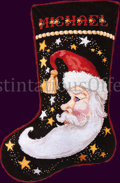 Rare Elliott Magical Santa Man in Moon CrossStitch Stocking Kit