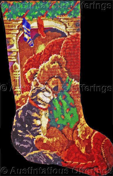 Gillum Cuddly Cat Teddy Bear Christmas Needlepoint Stocking Kit