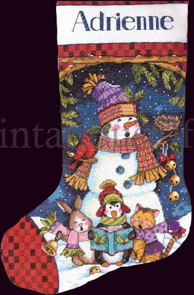 Tricia Santry Snowman Friends Cross Stitch Stocking Kit Caroling