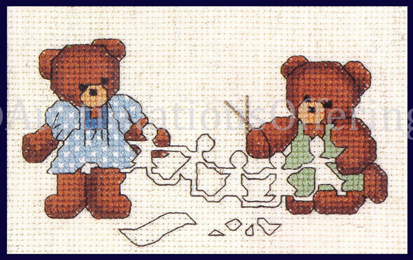 Dale Burdett Teddies At Play Cross Stitch Kit Paper Dolls