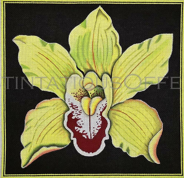 Rare Handpainted Cymbidium Orchid Needlepoint Canvas Tropical Flower Lanette