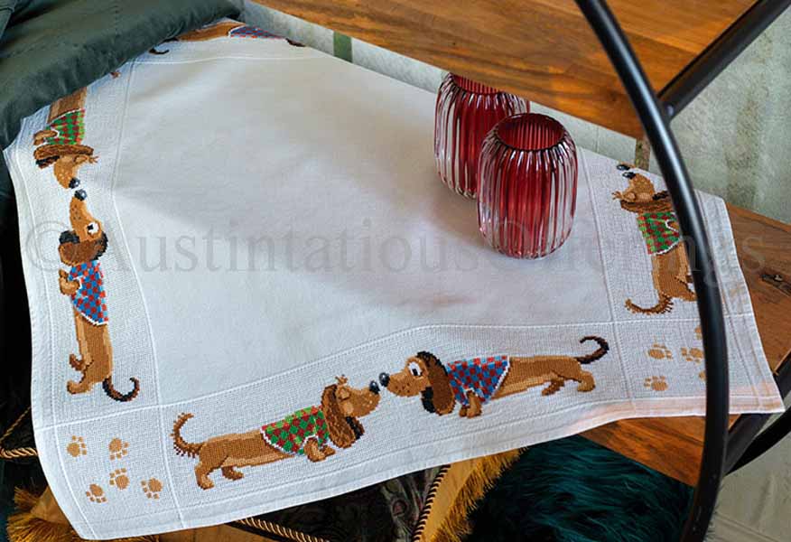 Puppy Dog Fun Dachshunds Cross Stitch Kit Table Cloth