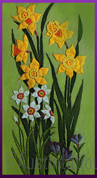 Rare Sparre Spring Daffodil Floral Panel Crewel Embroidery Kit