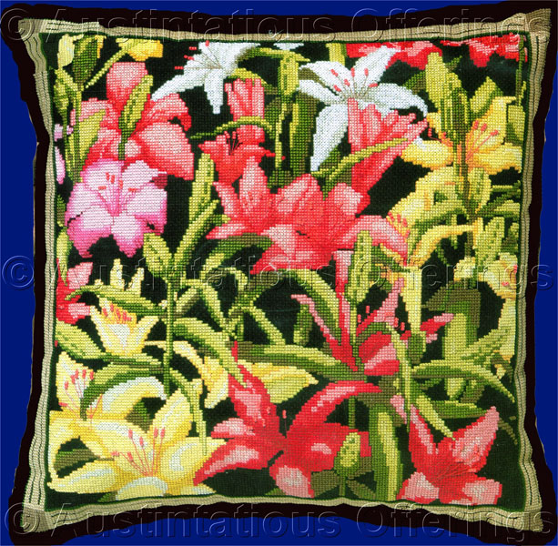 Rare Mallec Summer Floral Cross Stitch Kit Pillow Garden Lilies