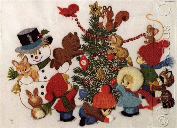 Rare Morehead Children Christmas Animal Crewel Embroidery Kit