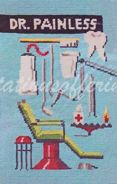 Rare Occupational Poster Painless Dentist Office Needlepoint Kit