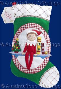 ElfonShelf FeltApplique Embroidery Kit Christmas HolidayStocking