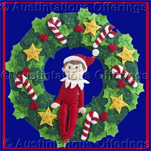 Elf on Shelf FeltApplique Embroidery Kit Christmas HolidayWreath