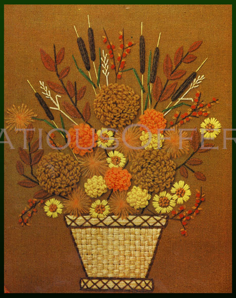 Rare Sparre Autumn Flowers and Cattails Crewel Embroidery Kit