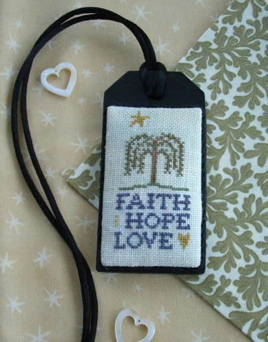 Primitive Jewel Necklace CrossStitch Kit FolkArt Faith Hope Love
