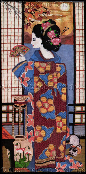 Rare Seasonal Oriental Textured Needlepoint Kit Autumn Geisha