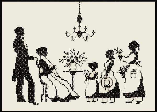 Rare Colonial Family in Silhouette Cross Stitch Kit Gift Giving