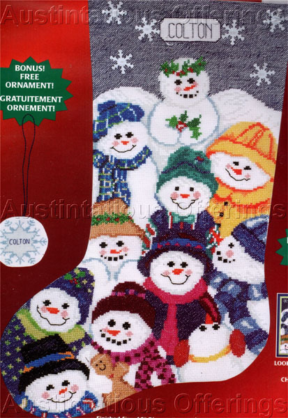 Stephens Snow Family Cross Stitch Stocking Kit Snowmen Reunion