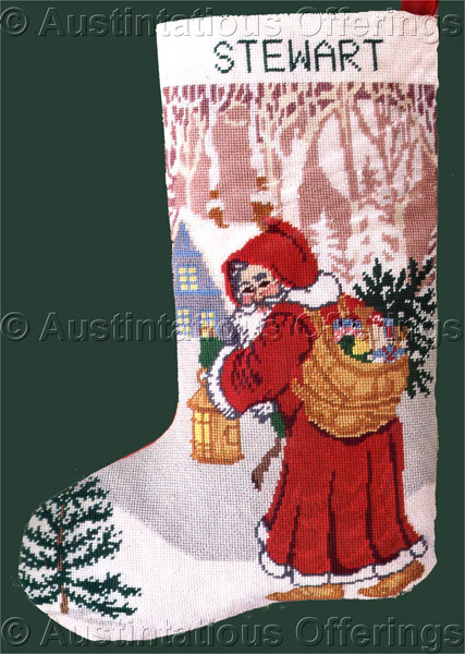 Rare Woodland Santa Needlepoint Stocking Kit Fraser Collection