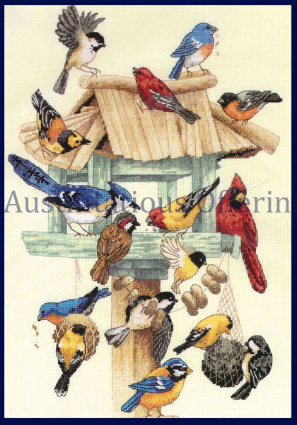 Rare Carroll Bird feeder CrossStitch Kit Redbird Bluejay Wrens