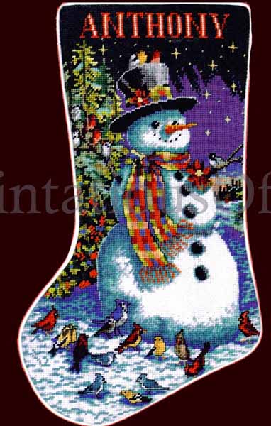 Rare Bywaters Midnight Forest Snowman Needlepoint Stocking Kit