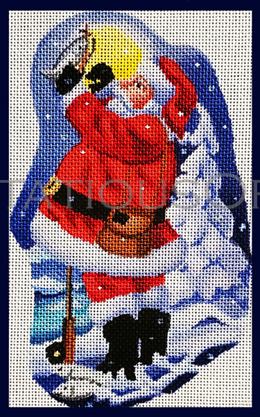 Rare Aurich Christmas Santa Fishing Needlepoint Ornament Canvas