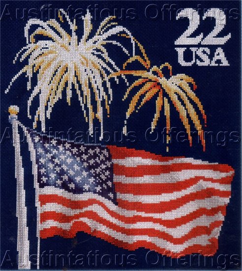 Rare Postal Art Repro Cross Stitch Kit American Flag Fireworks