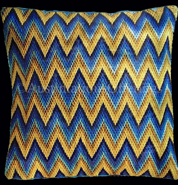 Rare Maize Blue Flame Bargello Counted Needlepoint Pillow Kit