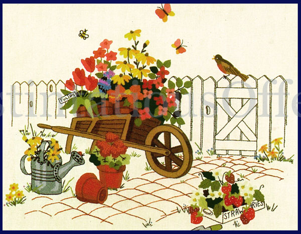 Rare Davenport Country Flower Cart Crewel Embroidery Kit