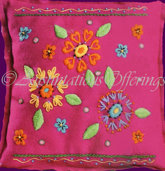 Rare Vibrant Pink Felt Embroidery Pillow Kit Gillum Floral Explosion