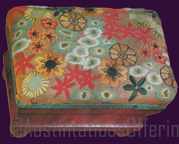 Rare Virgien Retro Flowers Crewel Embroidery Kit FootStool Top