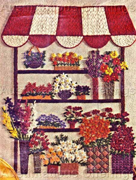 Rare Barbara Sparre Flower Vendor Stall Crewel Embroidery Kit