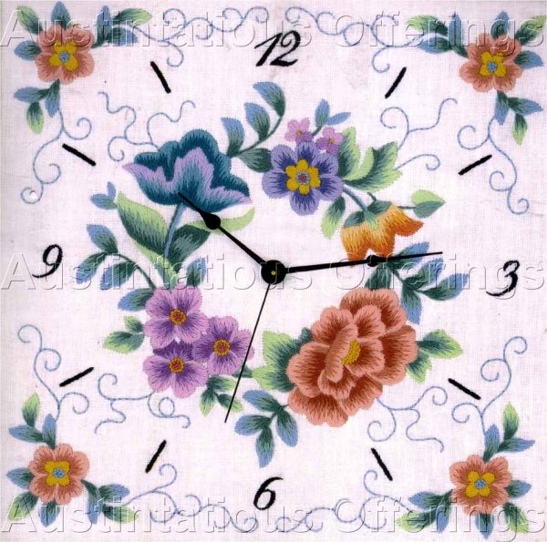Rare Michael Leclair Floral Crewel Embroidery Kit Clock Face