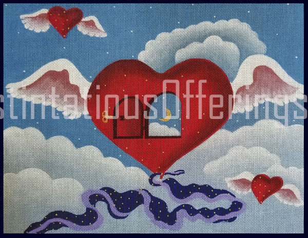 Rare Kulie Angel Winged Hearts Needlepoint Canvas Key to Heaven